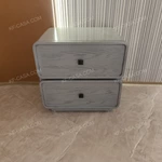 Rounded-Edge Light Gray Wood Grain Two-Drawer SideTable with Black Square Handles